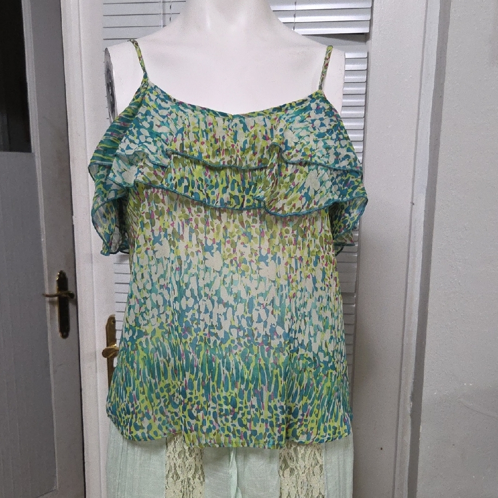 Body Central Multicolor Ruffle Blouse Mediun Sz[1481]